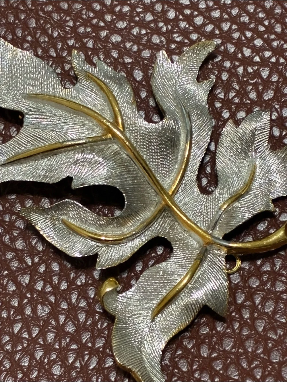 Judy Lee VINTAGE NOS,Silver and Gold Leaf Brooch & Earrings  -Metal Leaf Accents